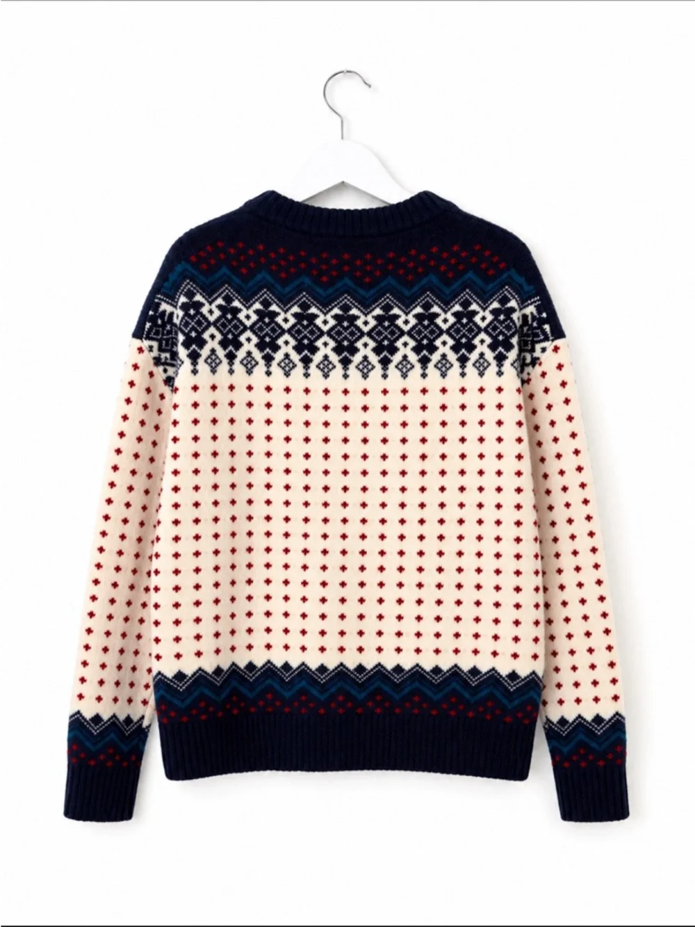 J.Crew Fair Isle Lambswool Nordic Sweater Cream Navy Red Size Small